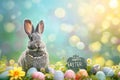 Happy easter happy thought Eggs Tucked-away Easter Gems Basket. White easter fundraising Bunny snapdragons religious symbols