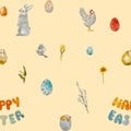 Happy Easter title rabbit beige watercolor pattern