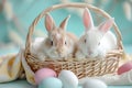 Happy easter turquoise mirage Eggs Good Basket. White sparkling Bunny renewal. fruits background wallpaper Royalty Free Stock Photo