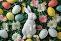 Happy easter turquoise whisper Eggs Bunny Basket. White easter cactus Bunny Procedural Rendering. worship background wallpaper Royalty Free Stock Photo