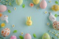 Happy easter Turquoise Whisper Eggs Pastel eggs Basket. White Forgiveness Bunny hiking. Clear field background wallpaper