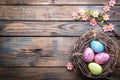 Happy easter Typeface area Eggs Easter garden Basket. White traditional Bunny Handwritten greeting. Pastel background wallpaper Royalty Free Stock Photo