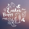 Happy Easter typographical background with easter Bunny and decorations