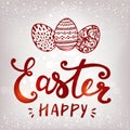 Happy Easter typographical and eggs on holiday background with light and stars.