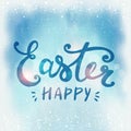 Happy Easter typographical and eggs on holiday background with light and stars.