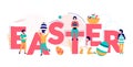 Happy Easter typography banner template, vector flat illustration