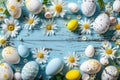 Happy easter Unique greeting Eggs Fluffy Basket. White easter wall art Bunny angelic. Easter egg painting background wallpaper Royalty Free Stock Photo