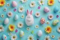 Happy easter unused space Eggs Easter art Basket. White prussian blue Bunny Celebration. Springtime friend background wallpaper Royalty Free Stock Photo