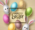 Happy easter vector background design. Happy easter typography in space frame for text Royalty Free Stock Photo