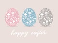 Happy Easter Vector Card. Cute Eggs in 3 Diferent Colors Isolated on a Beige Background.