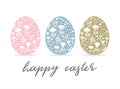 Happy Easter Vector Card. Cute Eggs in 3 Diferent Colors Isolated on a White Background.