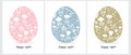 Happy Easter Vector Cards. Cute Eggs in 3 Diferent Colors Isolated on a White Background.