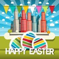 Happy Easter Vector with City Flags