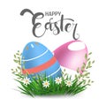 Happy Easter vector element for design.eggs in green grass with white flowers isolated on white background.Vector greeting card, Royalty Free Stock Photo