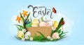 Happy Easter vector element for design.eggs in green grass with white flowers isolated on white background.Vector greeting card, Royalty Free Stock Photo