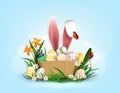 Happy Easter vector element for design.eggs in green grass with white flowers isolated on white background.Vector greeting card, Royalty Free Stock Photo