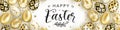 Happy Easter Vector Horizontal Web banner template. Greeting card concept decorated with realistic shine decorative Royalty Free Stock Photo