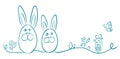 Happy Easter. Vector illustration banner. Egg bunny flower butterfly basket. Easter decoration background