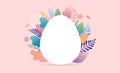 Happy Easter vector illustration, miniature people, families and giant egg. Greeting cards, poster, banner