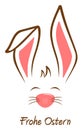 Happy Easter vector lettering in German language in Brown and pink with Bunny. White isolated background.