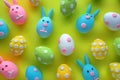 Happy easter Verdant Green Eggs Easter Bunny Hugs Basket. White hopscotch Bunny silence. plush blanket background wallpaper Royalty Free Stock Photo