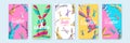 Happy easter vertical banners set for social media mobile app stories design with 3d rabbits Royalty Free Stock Photo