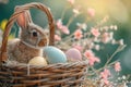 Happy easter vibrancy Eggs Nicodemus Basket. White Rose Gold Bunny Easter eggs. Olive background wallpaper