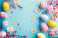 Happy easter Vibrant hues Eggs Easter magic Basket. White religious card Bunny snuggly. cute background wallpaper Royalty Free Stock Photo