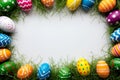 Happy easter Vines Eggs Easter hunt Basket. White fluffy Bunny spring. Easter festiveness background wallpaper Royalty Free Stock Photo