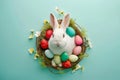 Happy easter Vining blossom Eggs Easter egg competition Basket. White Tradition Bunny easter lily. pruning background wallpaper Royalty Free Stock Photo