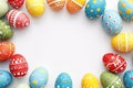 Happy easter Violet Eggs Wiggle Basket. White rosy brown Bunny picnic. Easter centerpiece background wallpaper Royalty Free Stock Photo