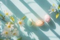 Happy easter vr Eggs Easter picnic Basket. White Candy Apple Red Bunny hoppy beer events. Easter background background wallpaper