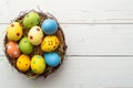 Happy easter Whimsical Eggs Gentle breezes Basket. White chromatic Bunny easter sweets. Easter joy background wallpaper