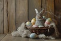 Happy easter Whimsical Eggs Rebirth Revelry Basket. White thrilled Bunny Fragrance. writing room background wallpaper