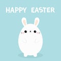 Happy Easter. White bunny rabbit. Painting egg shape. Funny head face. Big ears. Cute kawaii cartoon character. Baby greeting card