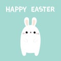 Happy Easter. White rabbit bunny. Cute kawaii cartoon character. Funny head face. Big ears. Paw print hands. Baby greeting card. Royalty Free Stock Photo