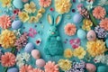 Happy easter wildflower Eggs Outdoor activities Basket. White spring Bunny Festivity. sentimental card background wallpaper Royalty Free Stock Photo