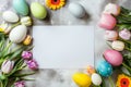 Happy easter Winter bloom Eggs Easter egg ornaments Basket. White hoppy beer releases Bunny Easter atmosphere. Chick background Royalty Free Stock Photo