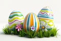 Happy easter Writing surface Eggs Bunny Bonanza Basket. White Message field Bunny easter forget me not. Palm procession background