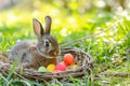 Happy easter zany Eggs Merry Basket. Easter Bunny excited hyacinth. Hare on meadow with curious easter background wallpaper