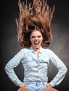 Happy and ecstatic woman girl having fun. Motion.