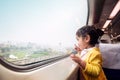 Happy and Ecxited Kids Traveling by Train. A Two Years old Girl