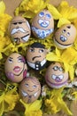 Happy egg face family in flowers