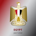 Happy Egypt independence day celebration poster. Emblem of Egypt. 23rd of july. Vector illustration. Eagle of Saladin