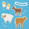 Happy Eid Al Adha cartoon concept sticker set collection