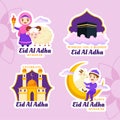 Happy Eid Al Adha Mubarak Label Illustration Flat Cartoon Hand Drawn Templates Background