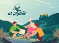 Happy Eid al-Adha mubarak with muslim people cooking homemade Lamb Satay for Eid al-Adha Menu