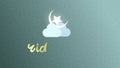 Happy Eid Mubarak 2d animated wishing video message. Rising new eid moon with star covering under the cloud.