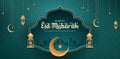 Happy eid mubarak 3d realistic moon eclipse and crescent background, applicable for website header, landing page element