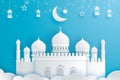 Happy Eid Mubarak greeting card with crescent moon paper ar